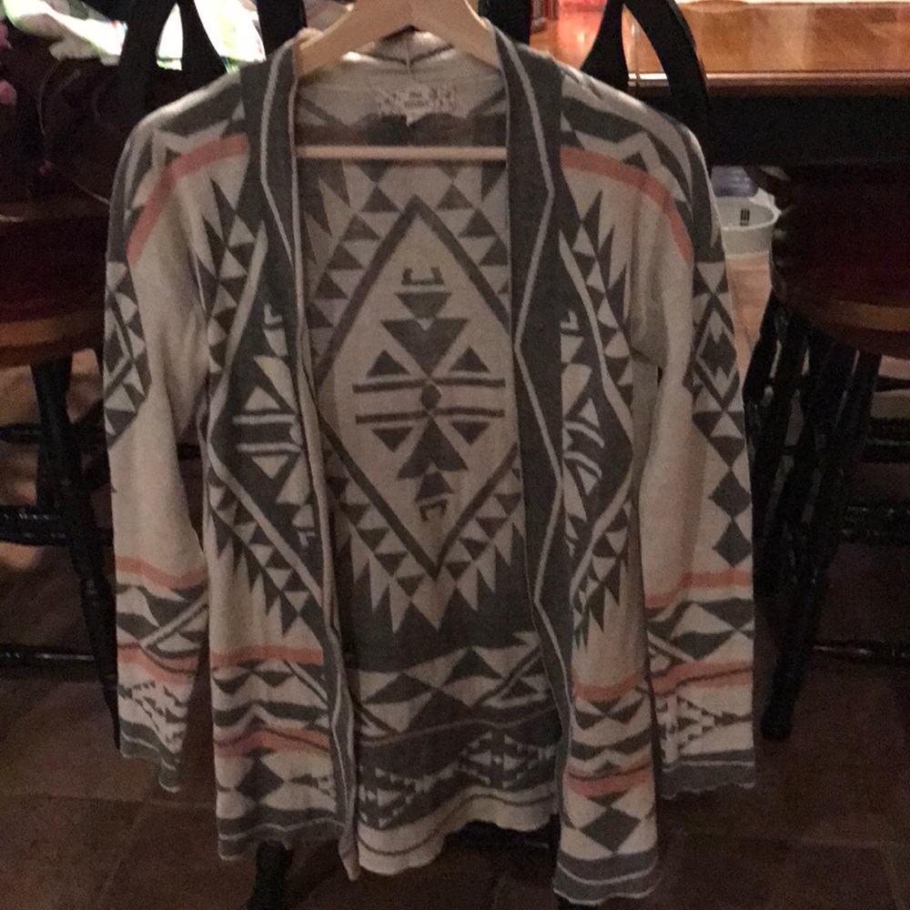 Pink grey and cream cardigan
