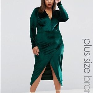 Club L Emerald Velvet Dress w/ Asymmetric Hem