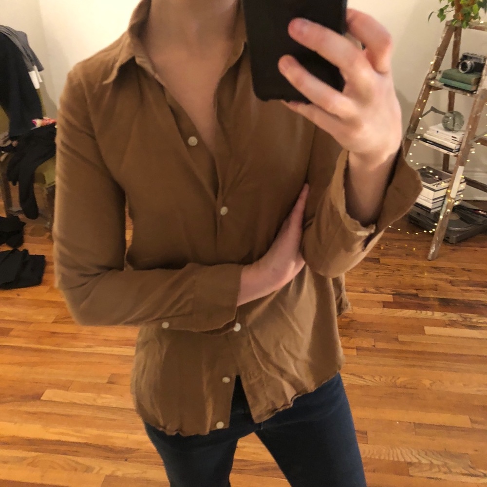 Qualité Light Brown Tan Cognac Long Sleeve Button Down Shirt Top • Japan • 2 / S - Picture 10 of 13
