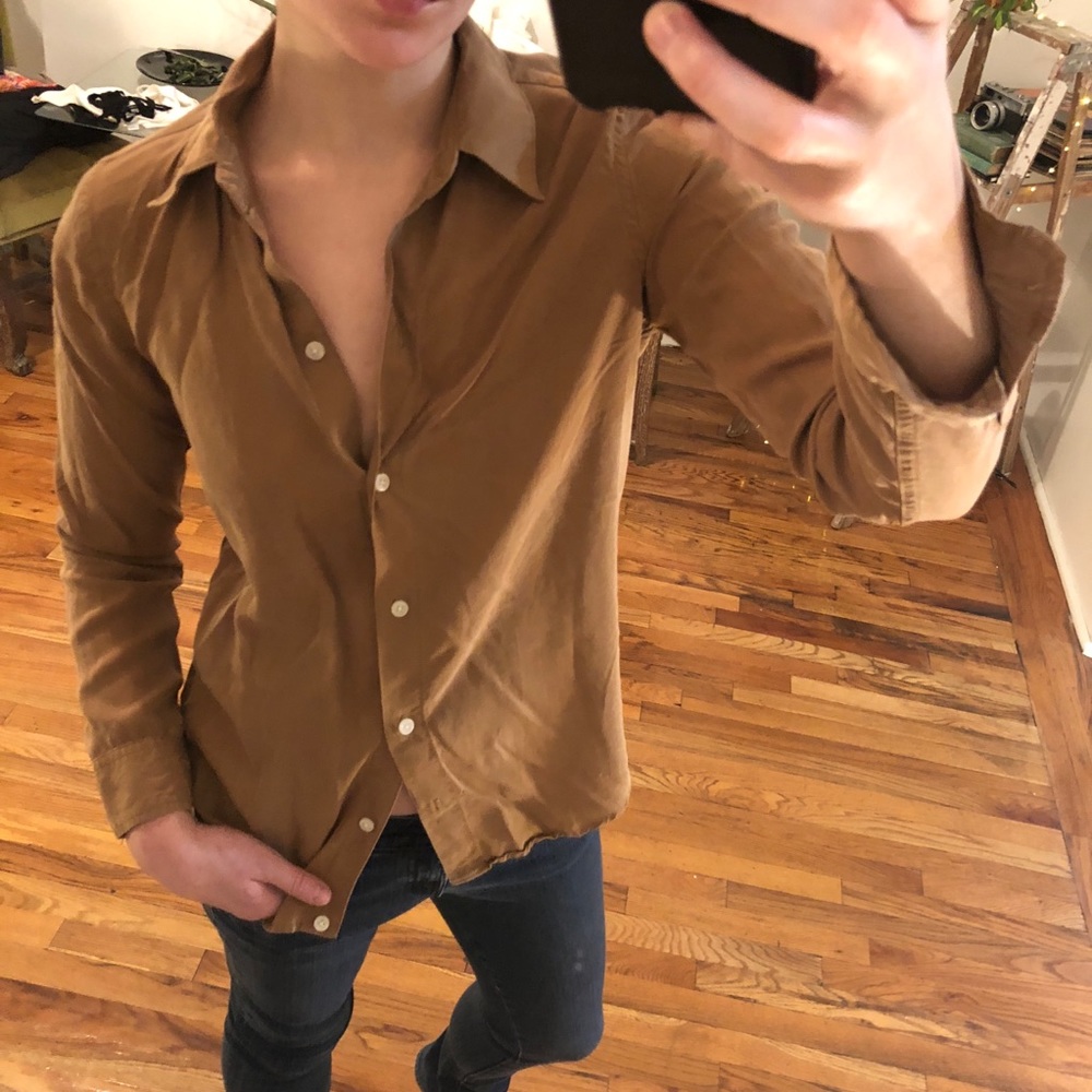 Qualité Light Brown Tan Cognac Long Sleeve Button Down Shirt Top • Japan • 2 / S - Picture 9 of 13