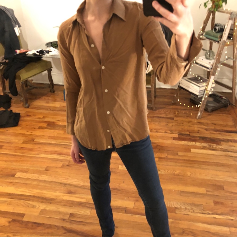 Qualité Light Brown Tan Cognac Long Sleeve Button Down Shirt Top • Japan • 2 / S - Picture 8 of 13