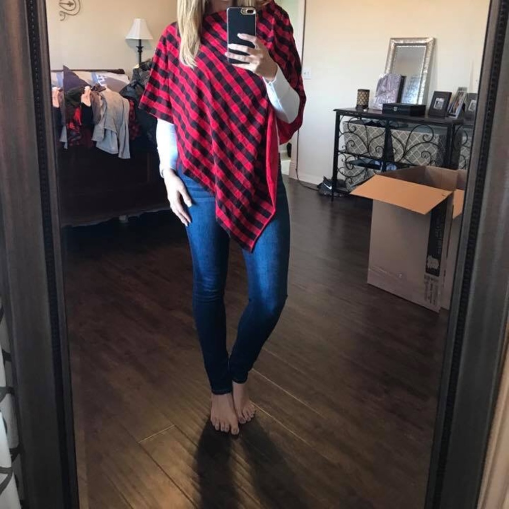 Red and black poncho- new with tags