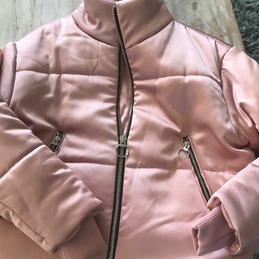 Pink Satin Puffer Jacket