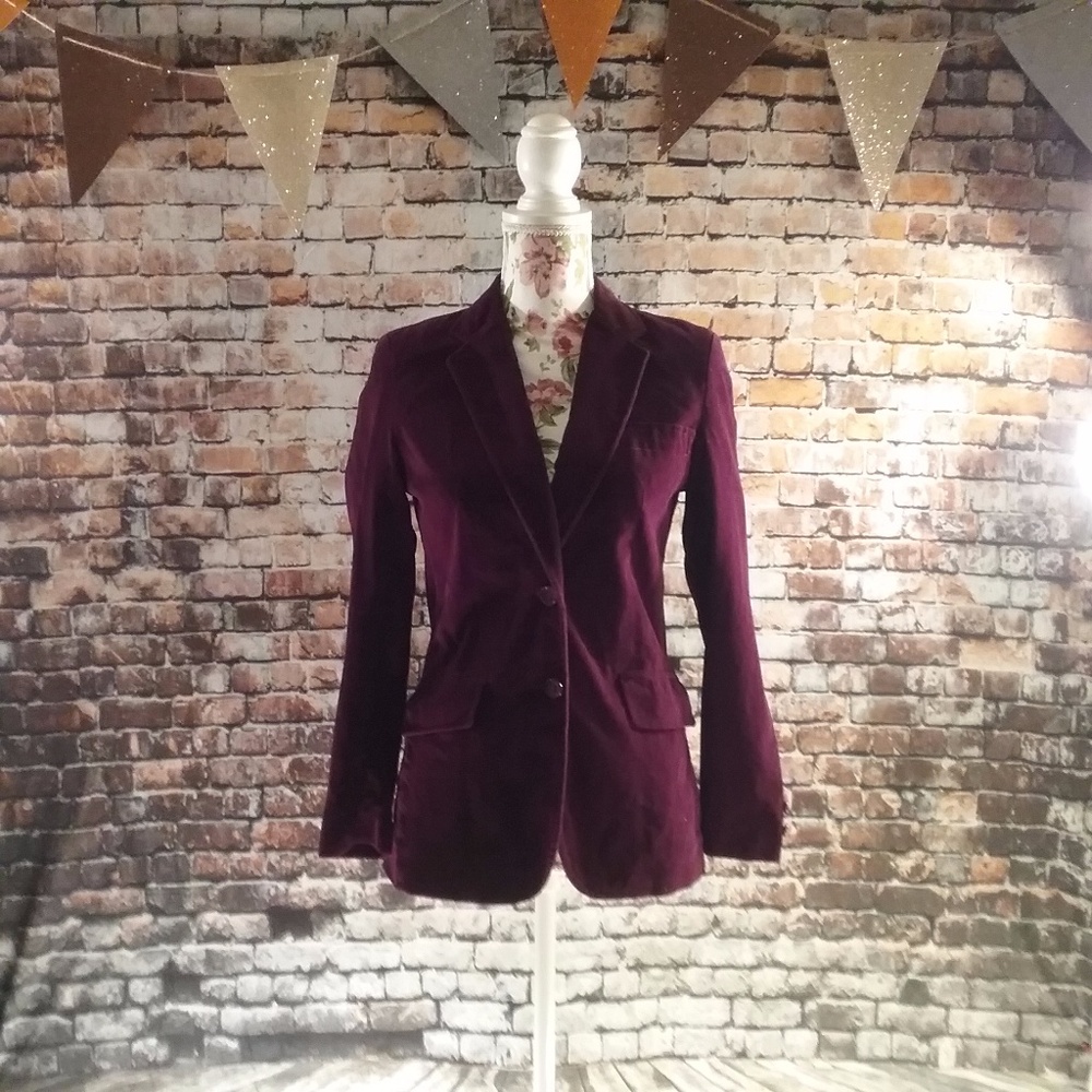 Vintage 80's Burgundy Velvet Blazer - Picture 2 of 8