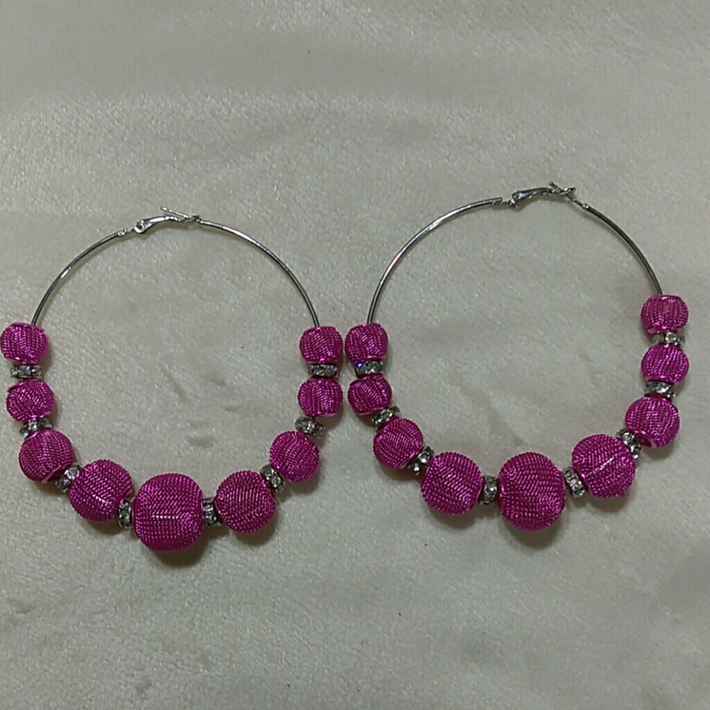 Silver and Pink Hoop Earrings with diamonds