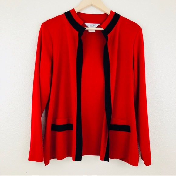 red and black cardigan