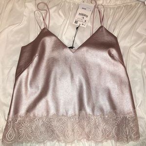 Lace trimmed vegan leather tank