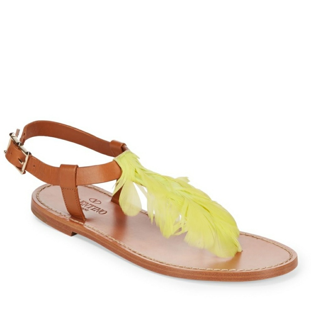 Valentino garavani leather sandals yellow feather