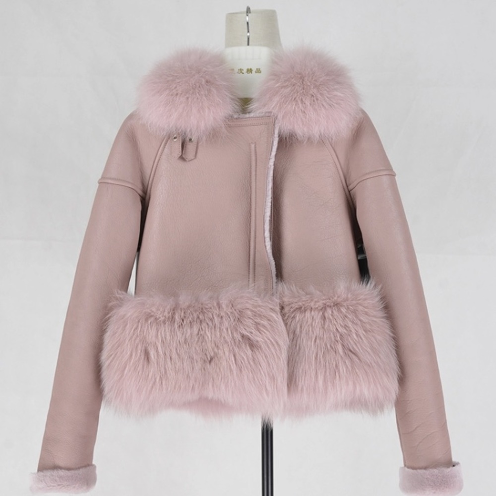 Dusty Pink Leather, Fox Fur Moto Jacket