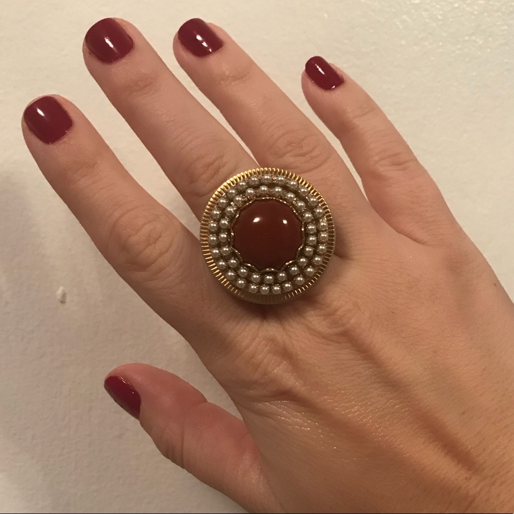 Cocktail Ring Agate and Pearl