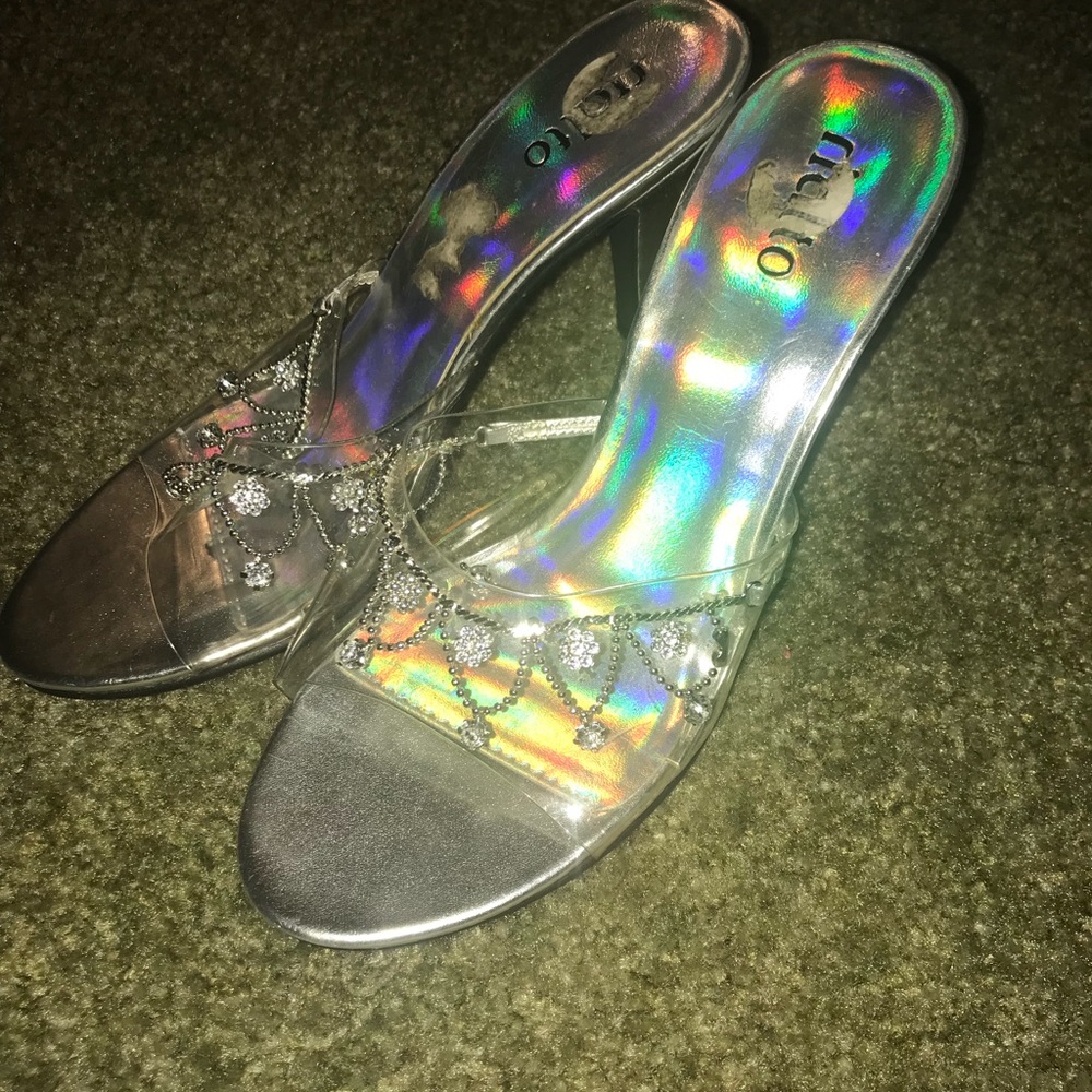 Silver and clear heels