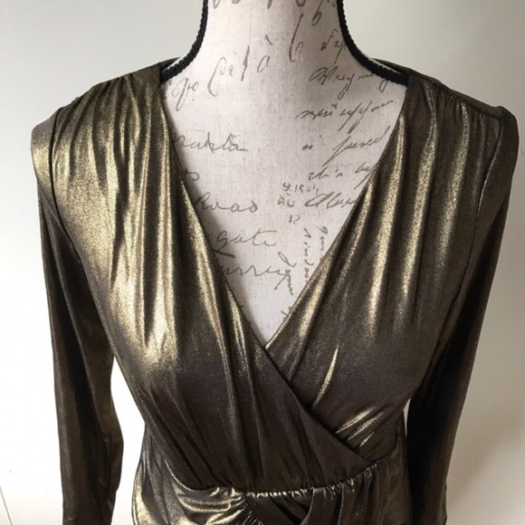 {Thalia Sodi} Metallic Faux Wrap Shift Dress - Picture 4 of 7
