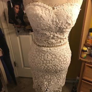 2 piece white lace skirt set