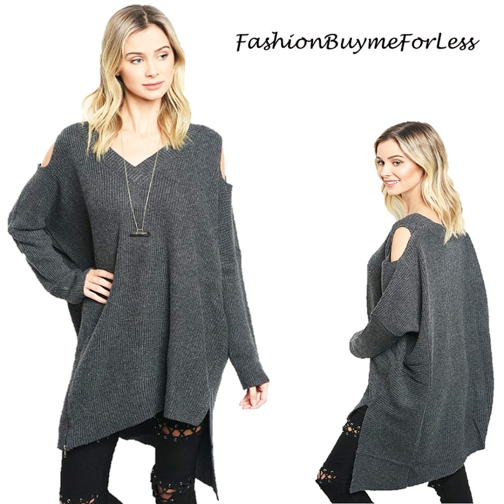 BOHO Charcoal CASHMERE Blend Oversized Sweater Top