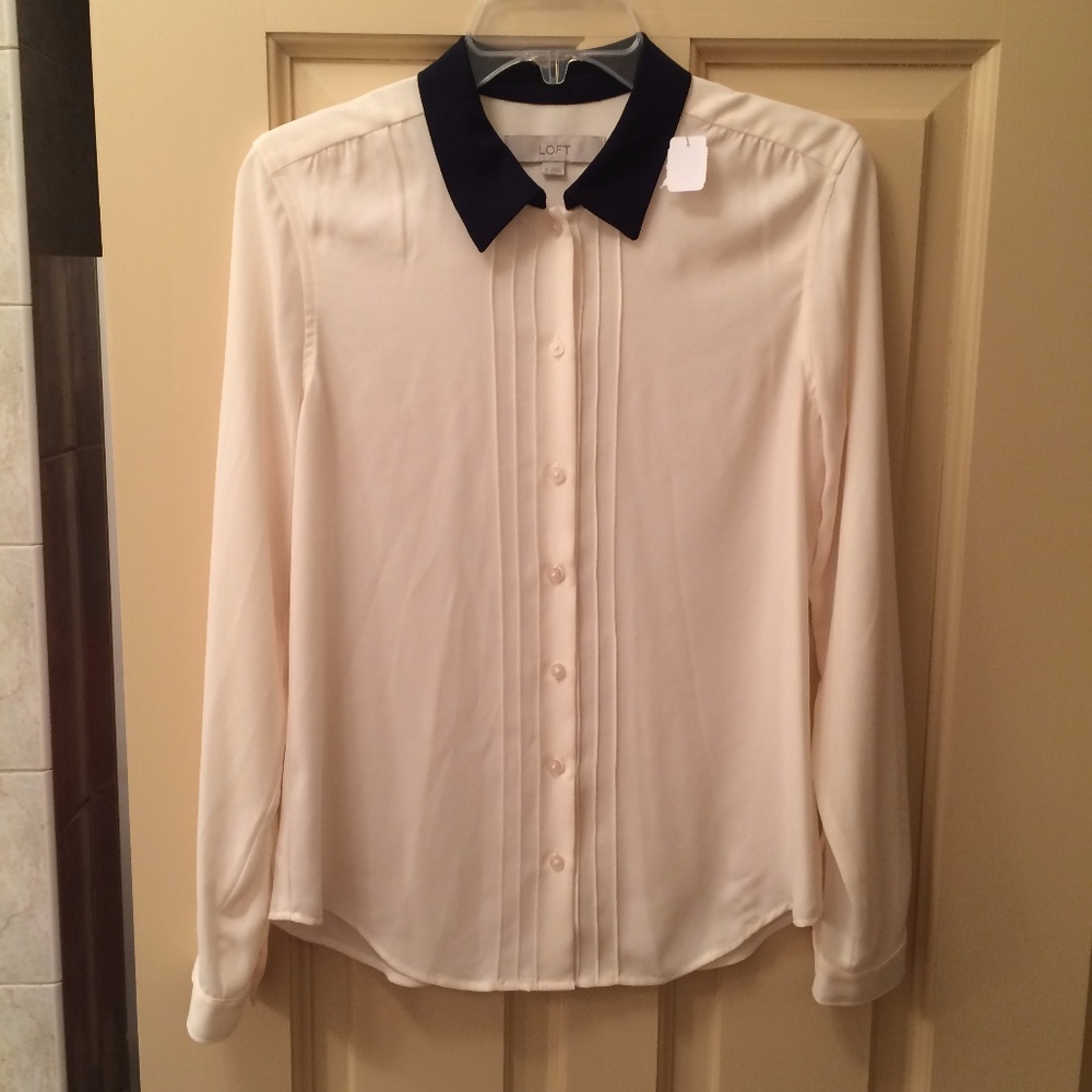 Ann Taylor Loft Sheer White Collared Shirt