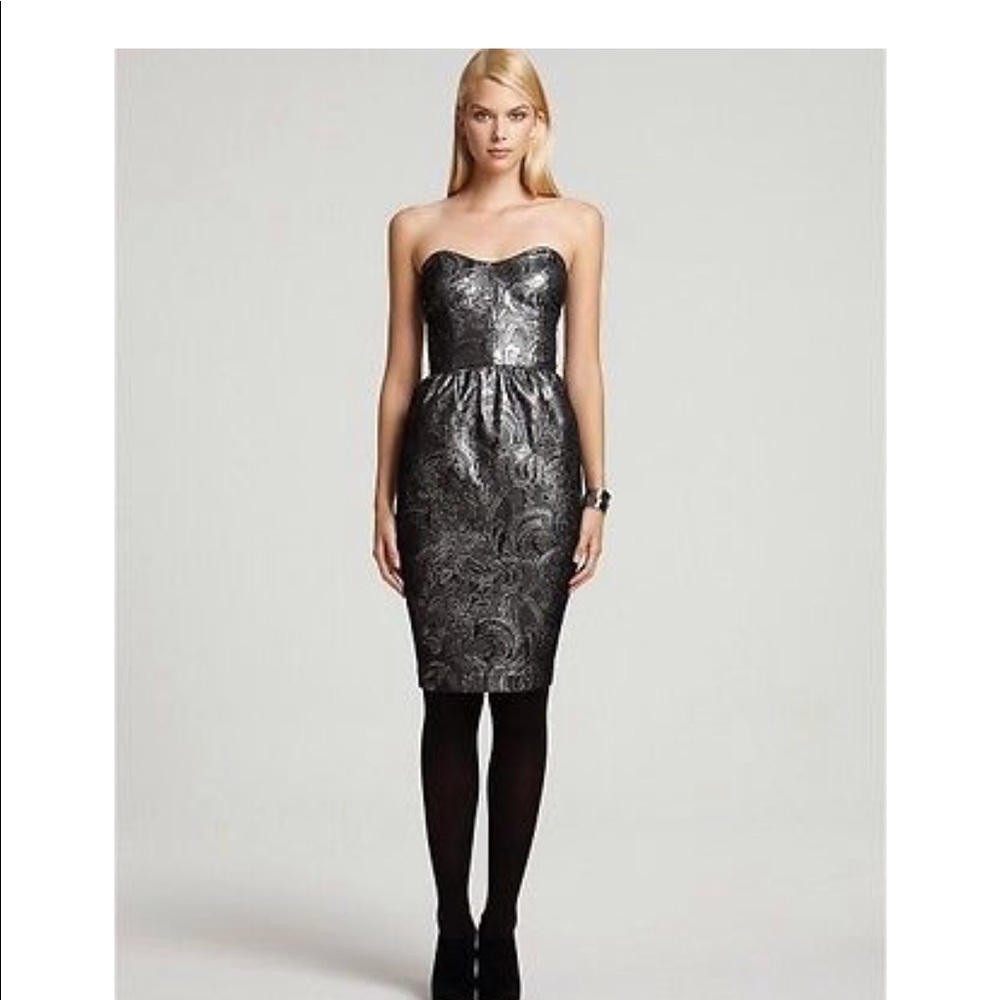 French Connection Silver Brocade strapless dress