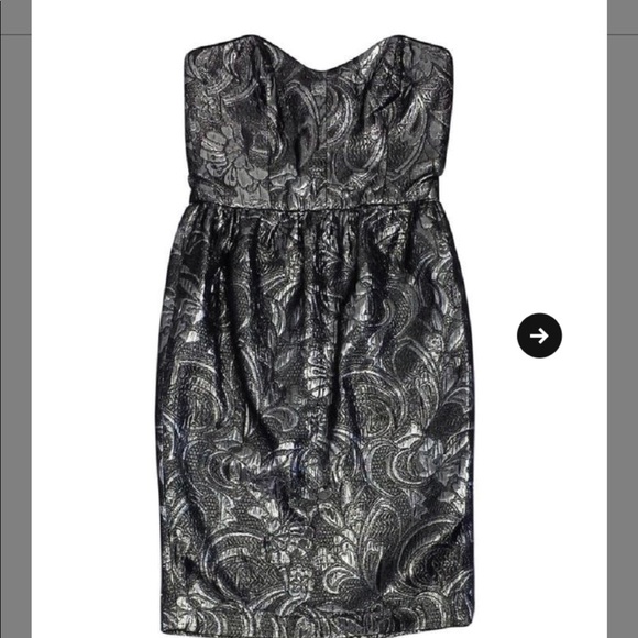 French Connection Silver Brocade strapless dress - Picture 2 of 4