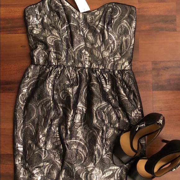 French Connection Silver Brocade strapless dress - Picture 4 of 4