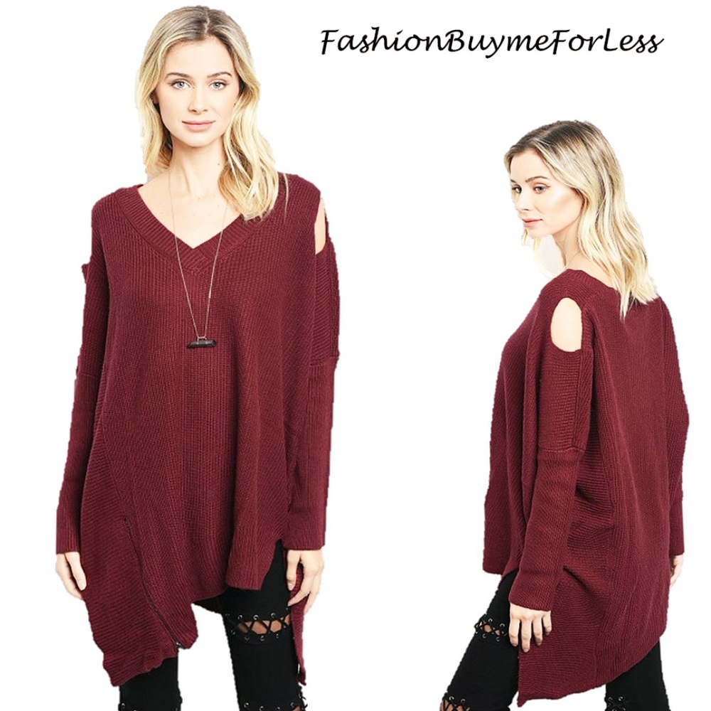 BOHO Burgundy CASHMERE Blend Oversized Sweater Top