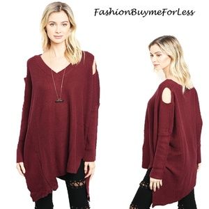 BOHO Burgundy CASHMERE Blend Oversized Sweater Top