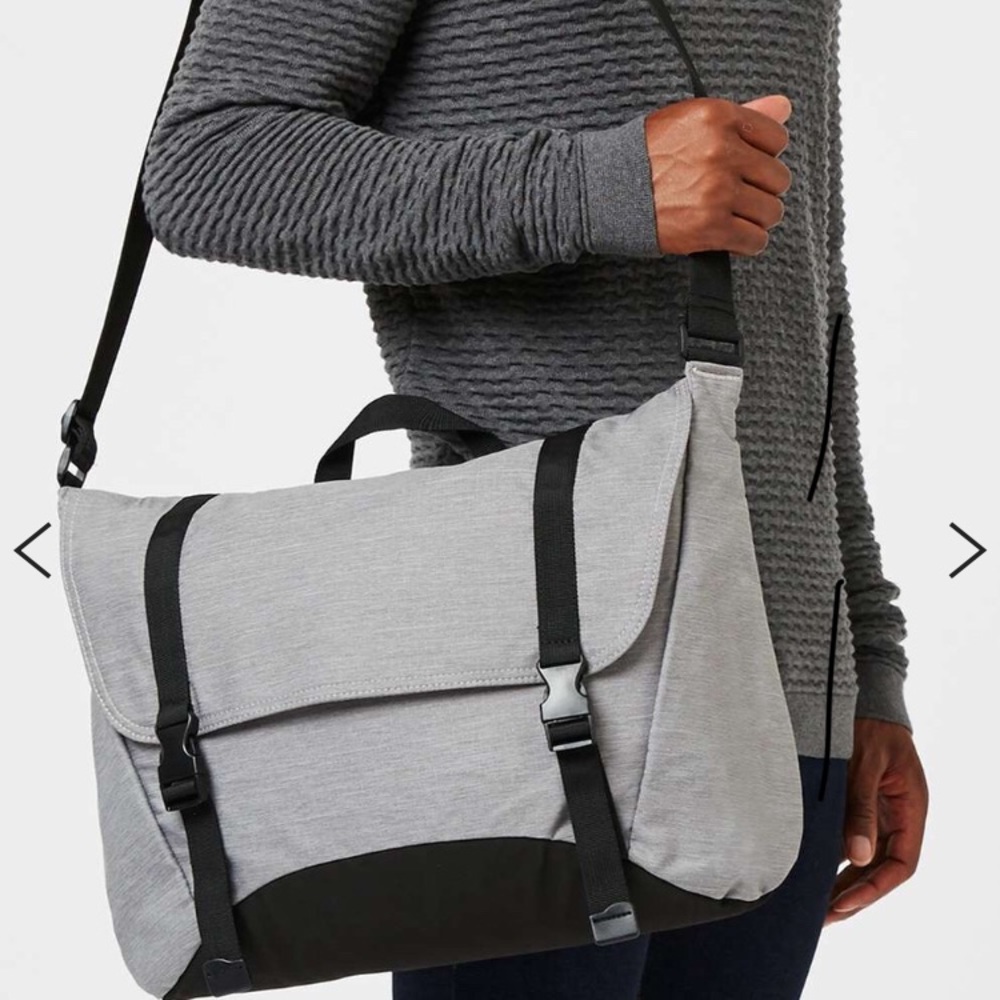 Light Grey And Black Nylon Side Messenger Bag