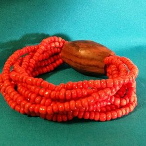 Boho coral and wood bracelet