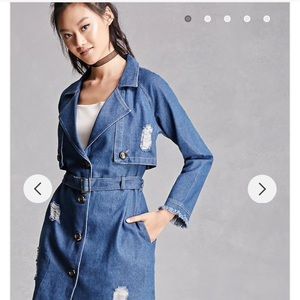 Distressed Denim Trench Coat