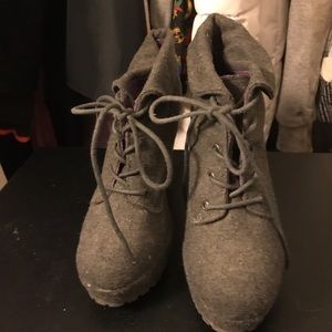 Gray combat ankle boots