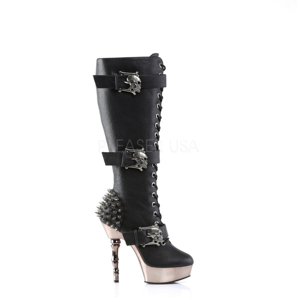 Goth Platform Skull Lace Up Knee High Heel Boots