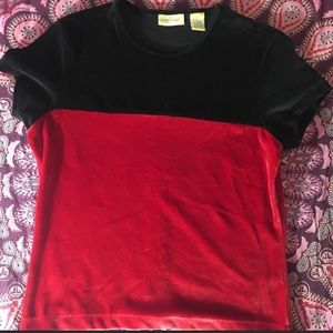 Red and black velvet tee