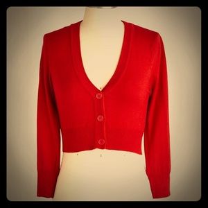 Adorable red cropped cardigan shrug bolero thingy.