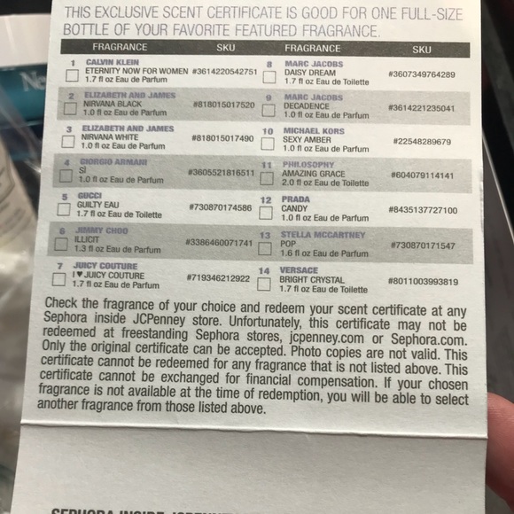 Sephora Accessories Sephora Perfume Certificate Poshmark