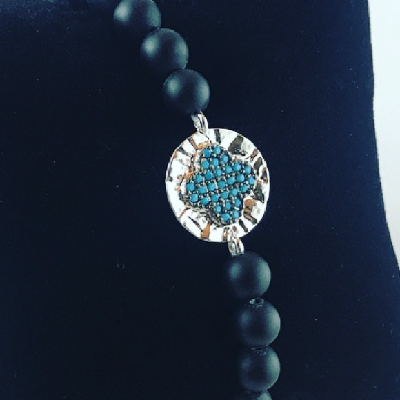 Silverskylight Jewelry - Genuine Matte onyx silver clover beaded bracelet