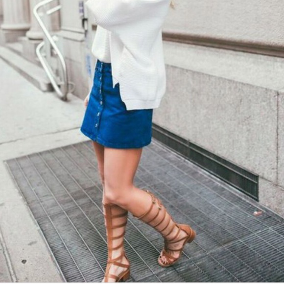 Leather Gladiator Kitten Heel Knee High Sandals - Picture 4 of 8