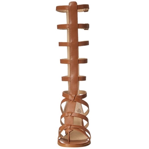 Leather Gladiator Kitten Heel Knee High Sandals - Picture 6 of 8