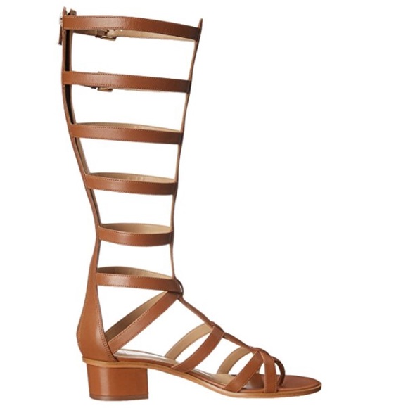 Leather Gladiator Kitten Heel Knee High Sandals - Picture 8 of 8