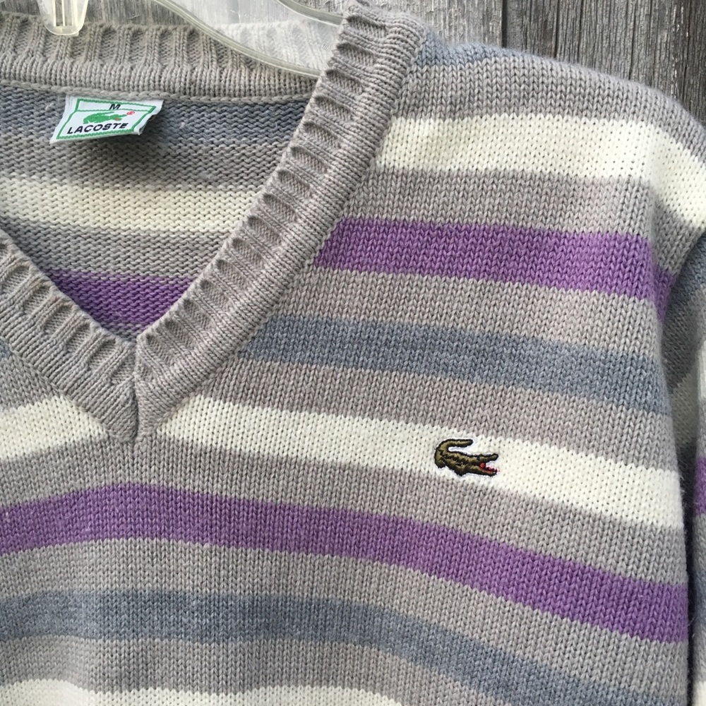 Lacoste vintage striped lavender sweater sz M