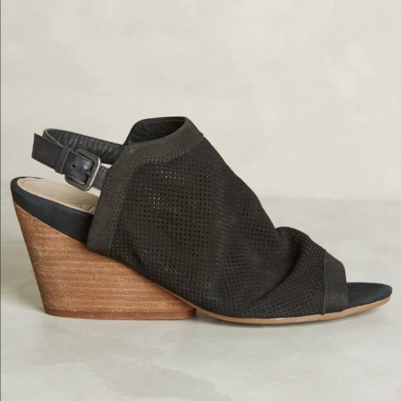 Black Soft Perforated Peep Toe Wedge Sandal - Picture 2 of 4