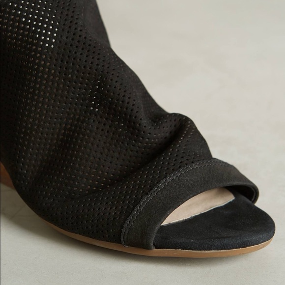 Black Soft Perforated Peep Toe Wedge Sandal - Picture 3 of 4