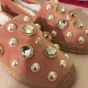 Tory Burch Pink Jewel Velvet Suede Espadrilles 10
