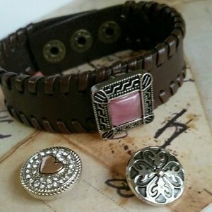 Snap Leather Bracelet PLUS 3 18mm Snap Charms