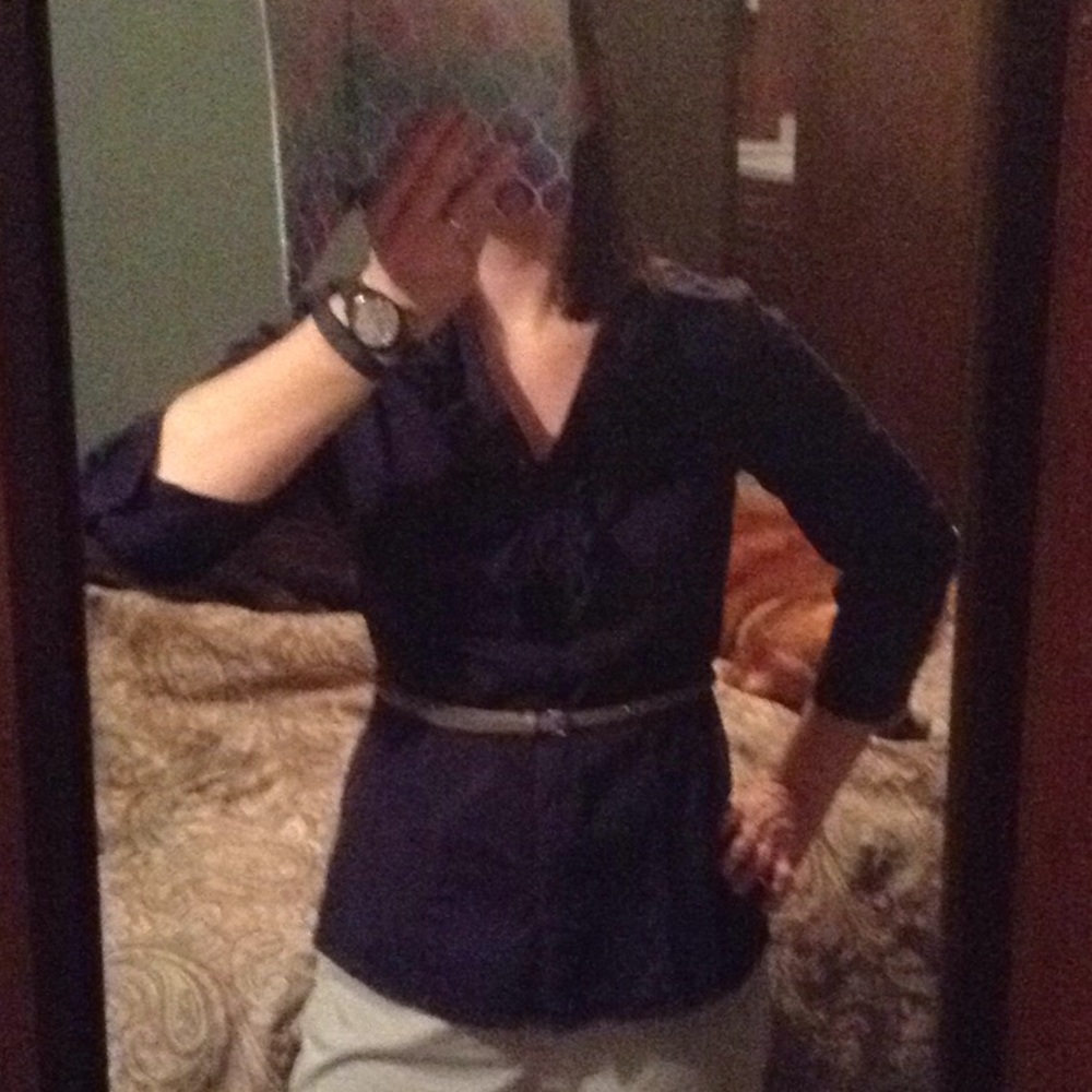 Navy Ruffle Collared Blouse