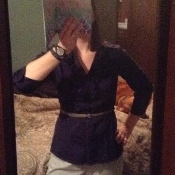 Navy Ruffle Collared Blouse - Picture 1 of 2