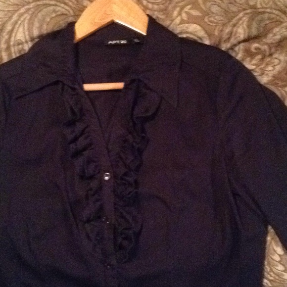 Navy Ruffle Collared Blouse - Picture 2 of 2