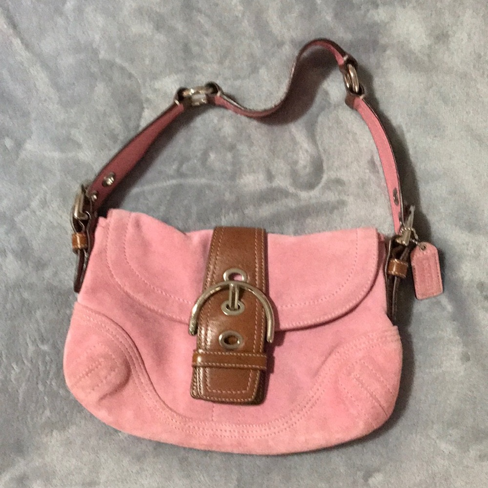 Pink coach purse suede