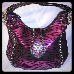 NWOT Large Pink Zebra Print Boutique Purse