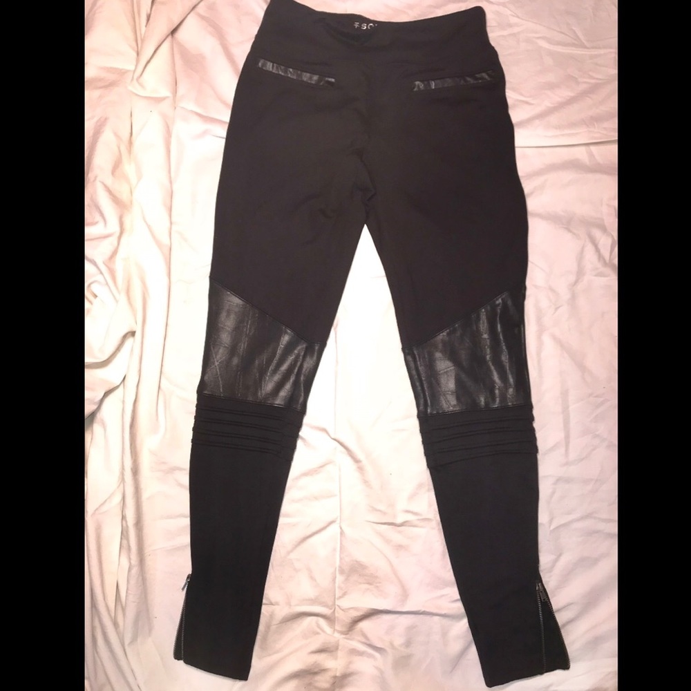 Faux Leather Panel Yoga Pants