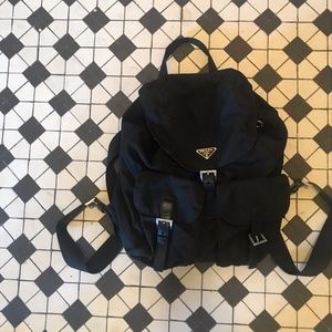 Prada Vela black nylon backpack with leather trim