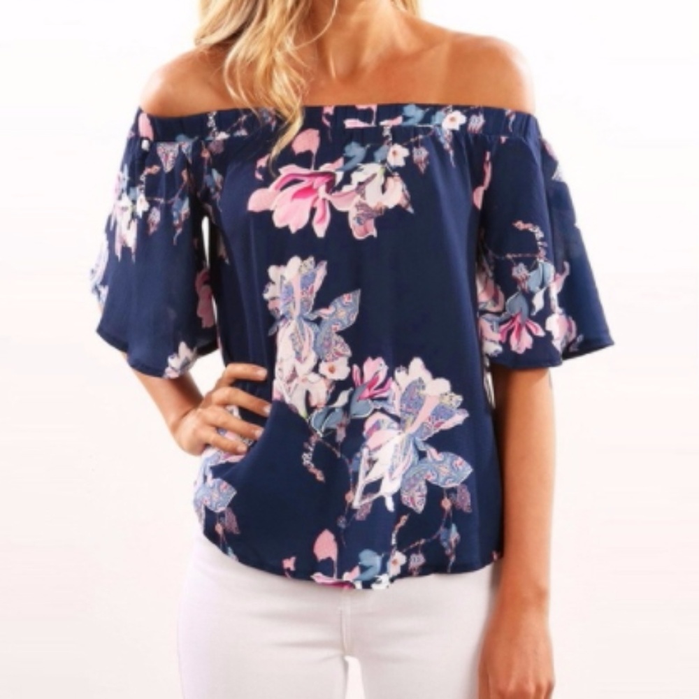 Off shoulder Blue Floral blouse