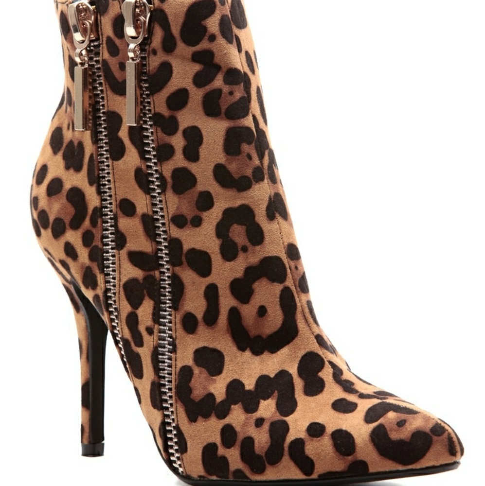 Leopard Print Faux Suede Ankle Booties